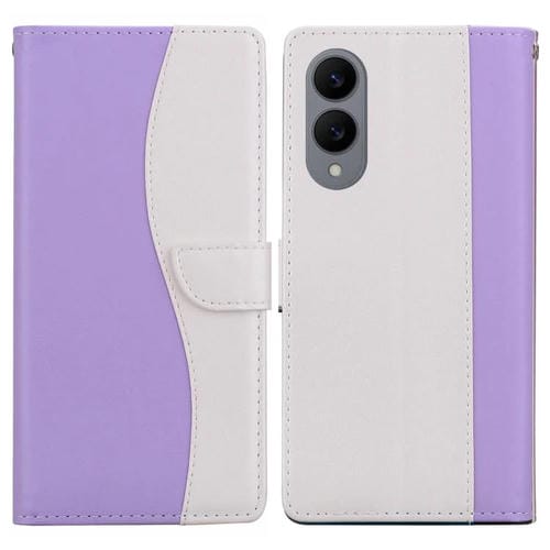 Funda de cuero bicolor con relieve para Samsung Galaxy S25 Edge 5G (morado y blanco)