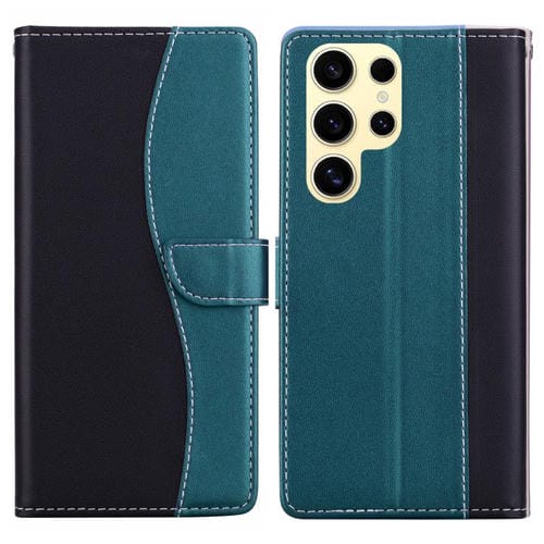 Funda de cuero bicolor con relieve para Samsung Galaxy S25 Ultra 5G (negro y verde)