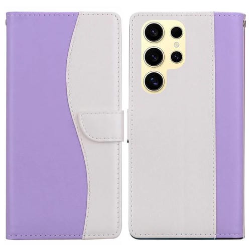Funda de cuero bicolor con relieve para Samsung Galaxy S25 Ultra 5G (morado y blanco)