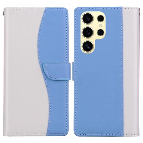 Funda de cuero bicolor con relieve para Samsung Galaxy S24 Ultra 5G (blanco y azul)