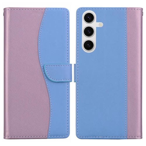 Funda de cuero bicolor con relieve para Samsung Galaxy S24+ 5G (rosa y azul)