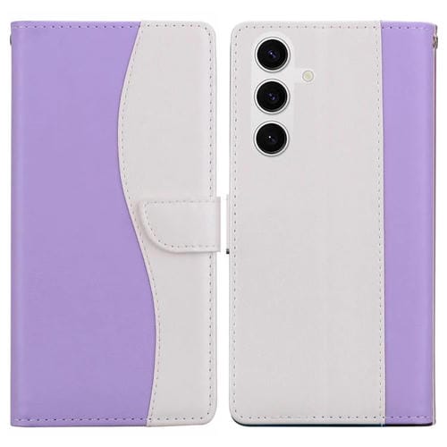Funda de cuero bicolor con relieve para Samsung Galaxy S24+ 5G (morado y blanco)