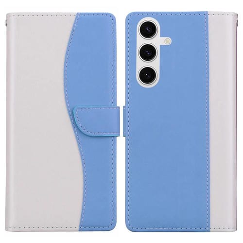 Funda de cuero bicolor con relieve para Samsung Galaxy S23 5G (blanco y azul)
