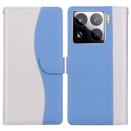 Funda de cuero bicolor con relieve para Xiaomi 15 Pro (blanco y azul)