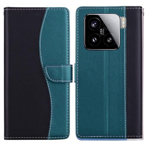 Funda de cuero bicolor con relieve para Xiaomi 15 (negro y verde)