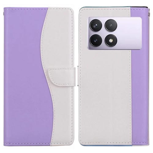 Funda de cuero bicolor con relieve para Redmi K70E/Poco X6 Pro (morado y blanco)
