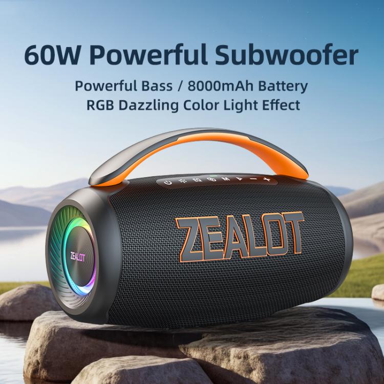 Altavoz Bluetooth portátil Zealot P12 de 60 W con RGB para exteriores (negro)