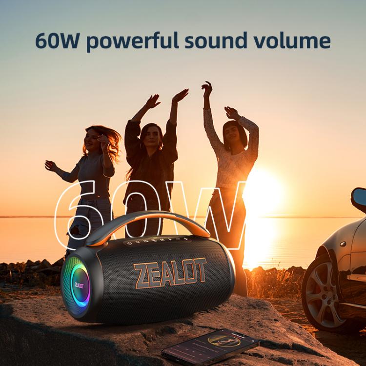 Altavoz Bluetooth portátil Zealot P12 de 60 W con RGB para exteriores (negro)