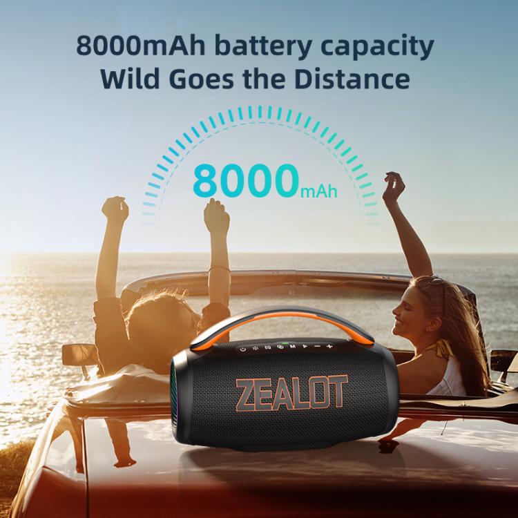 Altavoz Bluetooth portátil Zealot P12 de 60 W con RGB para exteriores (negro)