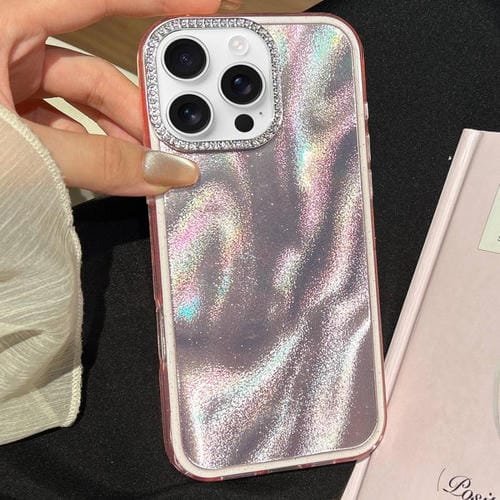 Funda 3 en 1 con diseño de arena movediza y marco de diamante para iPhone 16 Pro Max (rosa)