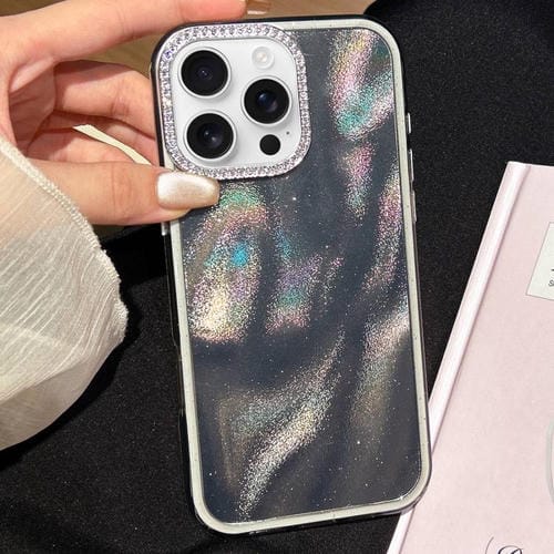 Funda 3 en 1 con diseño de arena movediza y marco de diamante para iPhone 16 Pro (negra)