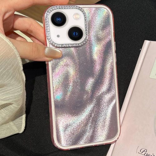 Funda 3 en 1 con diseño de arena movediza y marco de diamante para iPhone 14 (rosa)