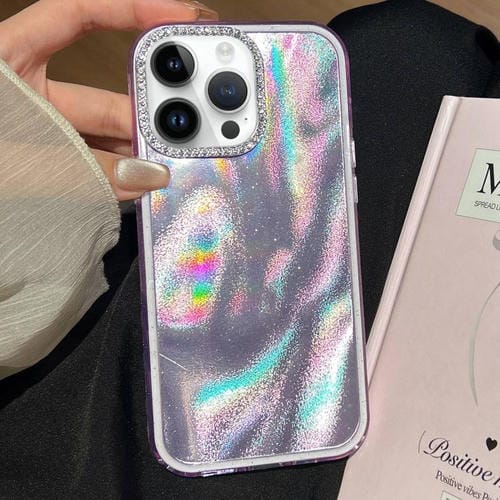 Funda 3 en 1 con diseño de arena movediza y marco de diamante para iPhone 13 Pro Max (morado)