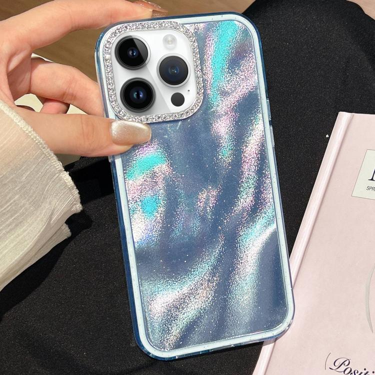 Funda 3 en 1 con diseño de arena movediza y marco de diamante para iPhone 13 Pro (azul)
