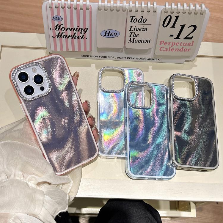 Funda 3 en 1 con diseño de arena movediza y marco de diamante para iPhone 16 Plus (plateada)