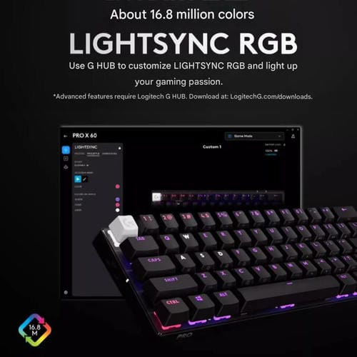 Teclado inalámbrico para juegos Logitech G PRO X 60 LIGHTSPEED, interruptores ópticos GX-T (negro)