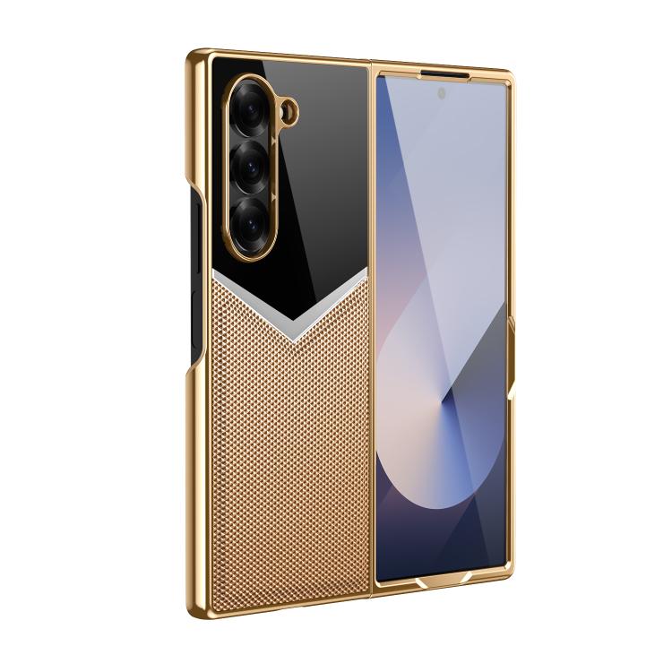 Funda plegable de cuero con contraste integrado para Samsung Galaxy Z Fold7 5G (dorado desierto)