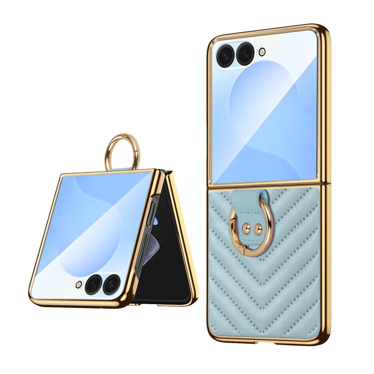 Funda de cuero con anillo metálico VIETAO Dream Series para Samsung Galaxy Z Flip7 (azul lago)