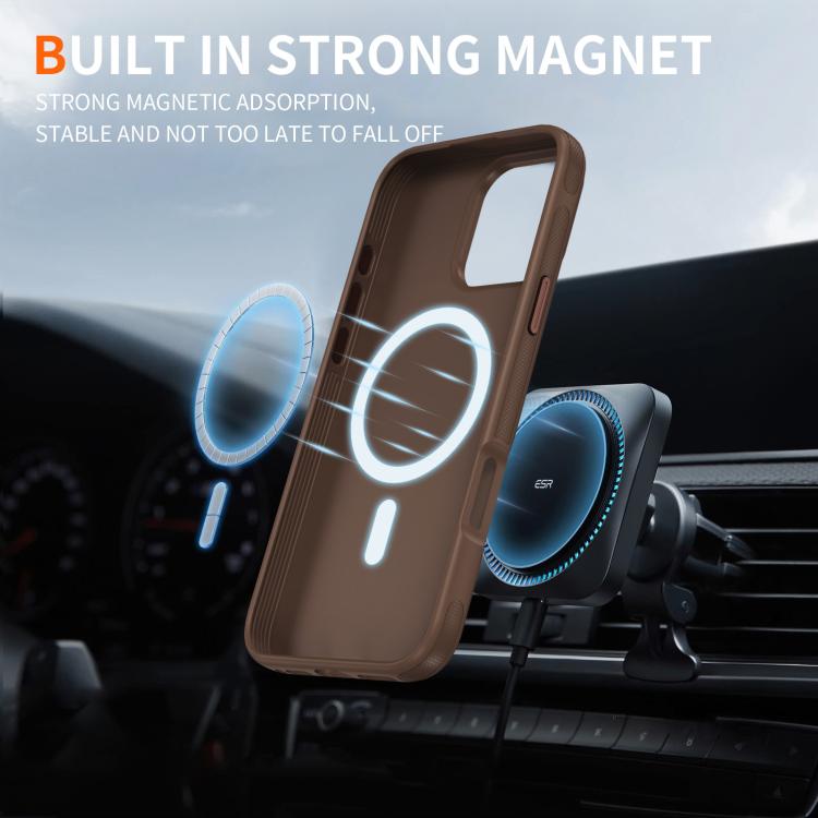 Funda híbrida de TPU Magsafe original para iPhone 16 Pro (café)
