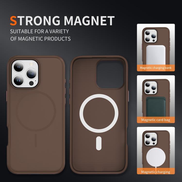 Funda híbrida de TPU Magsafe original para iPhone 16 Pro (café)