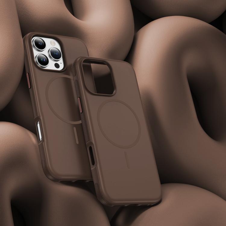 Funda híbrida de TPU Magsafe original para iPhone 16 Pro (café)