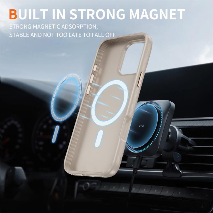 Funda híbrida de TPU Magsafe original para iPhone 16 Pro (beige y gris)