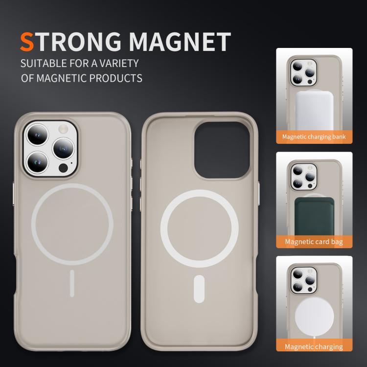 Funda híbrida de TPU Magsafe original para iPhone 16 Pro (beige y gris)