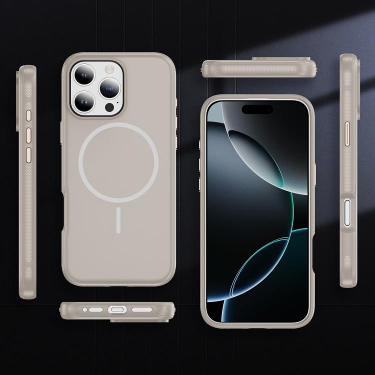 Funda híbrida de TPU Magsafe original para iPhone 16 Pro (beige y gris)
