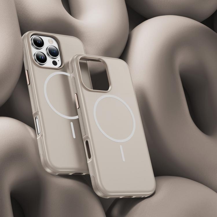 Funda híbrida de TPU Magsafe original para iPhone 16 Pro (beige y gris)