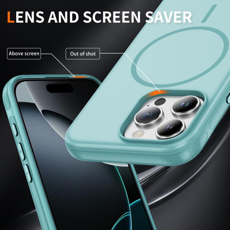 Funda híbrida de TPU Magsafe original para iPhone 16 Pro (azul claro)