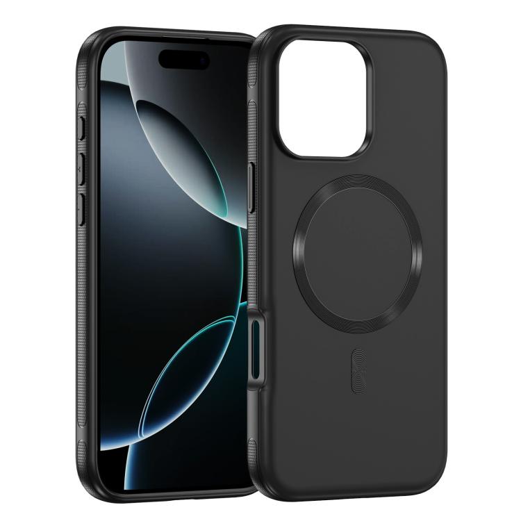 Funda híbrida de TPU y PC Magsafe con textura de CD original para iPhone 16 Pro (negra)