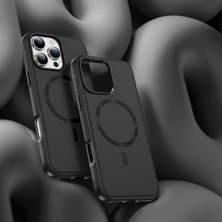 Funda híbrida de TPU y PC Magsafe con textura de CD original para iPhone 16 Pro (negra)