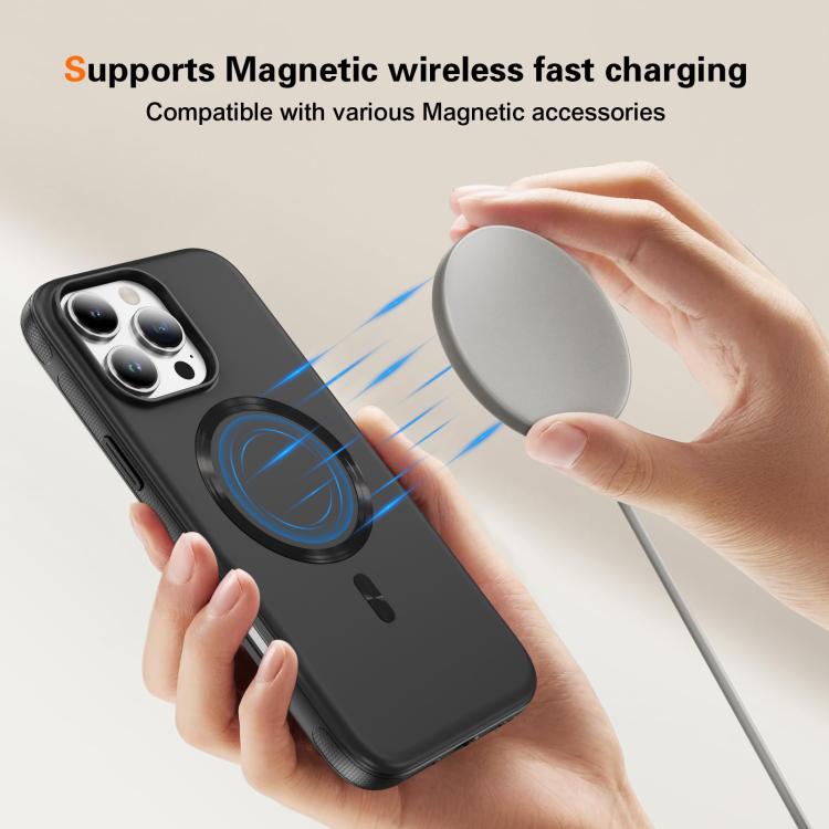 Funda híbrida de TPU y PC Magsafe con textura de CD original para iPhone 16 Pro (negra)