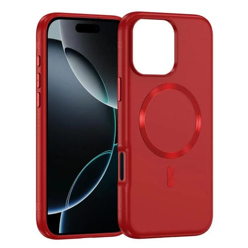 Funda híbrida de TPU y PC Magsafe con textura de CD original para iPhone 16 Pro (roja)