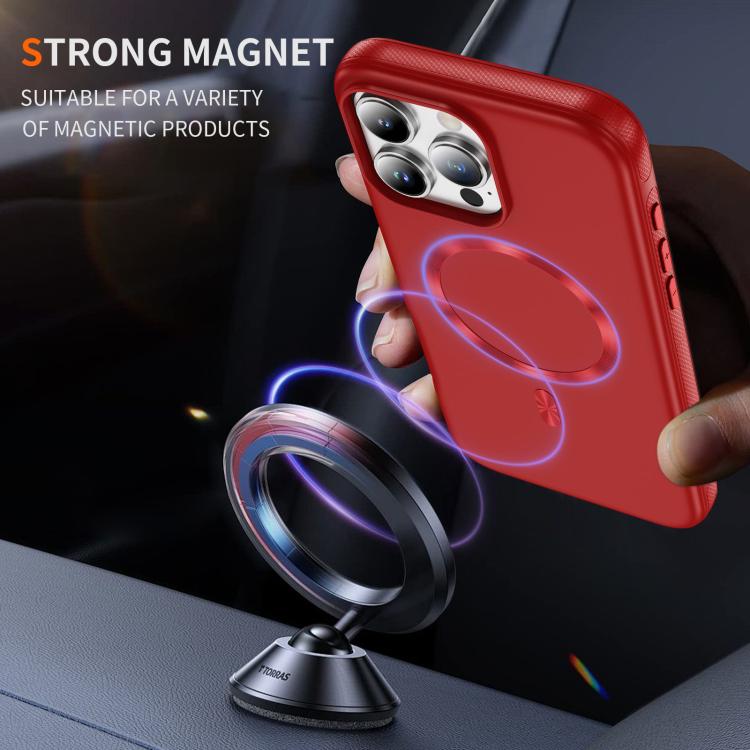 Funda híbrida de TPU y PC Magsafe con textura de CD original para iPhone 16 Pro (roja)