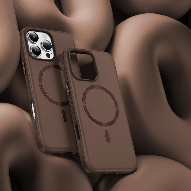Funda híbrida de TPU y PC Magsafe con textura de CD original para iPhone 16 Pro (café)