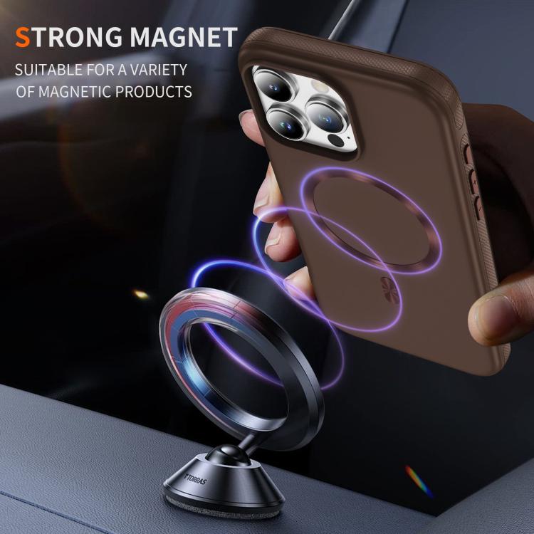 Funda híbrida de TPU y PC Magsafe con textura de CD original para iPhone 16 Pro (café)