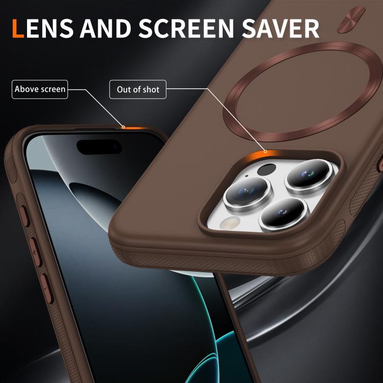 Funda híbrida de TPU y PC Magsafe con textura de CD original para iPhone 16 Pro (café)