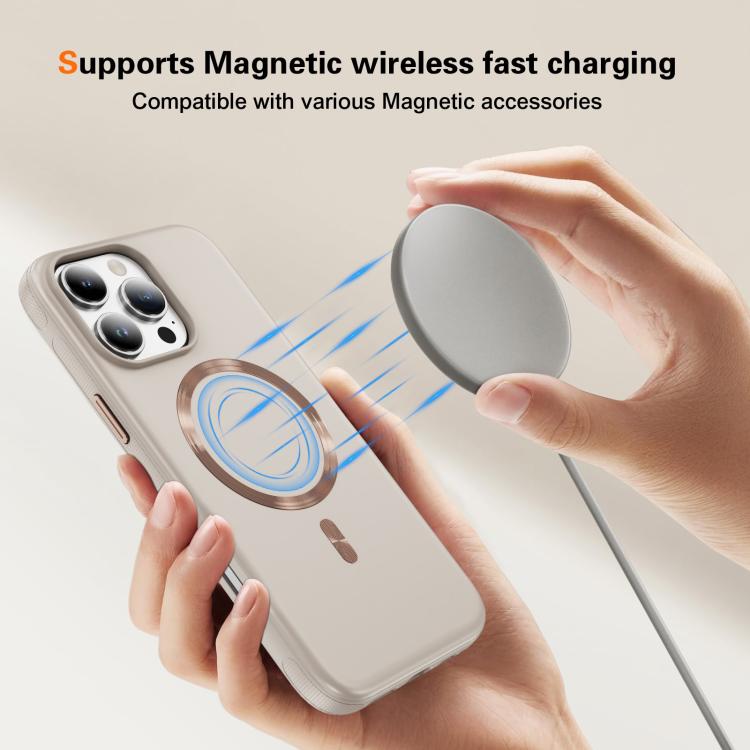 Funda híbrida de TPU y PC Magsafe con textura de CD original para iPhone 16 Pro (beige y gris)
