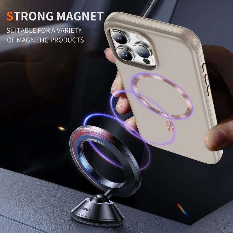 Funda híbrida de TPU y PC Magsafe con textura de CD original para iPhone 16 Pro (beige y gris)
