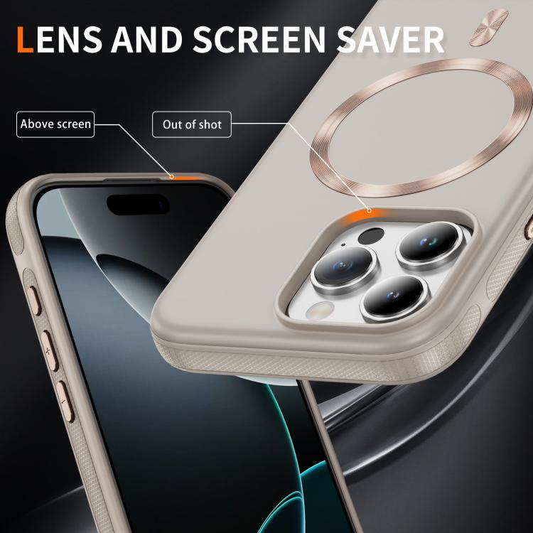 Funda híbrida de TPU y PC Magsafe con textura de CD original para iPhone 16 Pro (beige y gris)