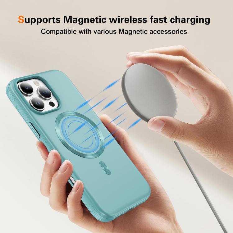 Funda híbrida de TPU y PC Magsafe con textura de CD original para iPhone 16 Pro (azul claro)