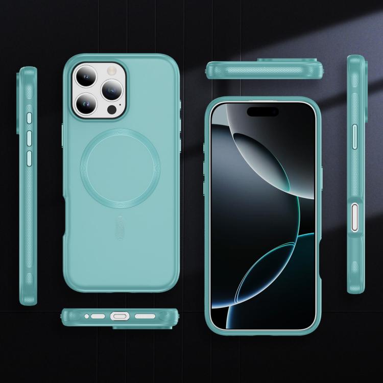 Funda híbrida de TPU y PC Magsafe con textura de CD original para iPhone 16 Pro (azul claro)