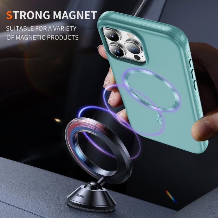 Funda híbrida de TPU y PC Magsafe con textura de CD original para iPhone 16 Pro (azul claro)