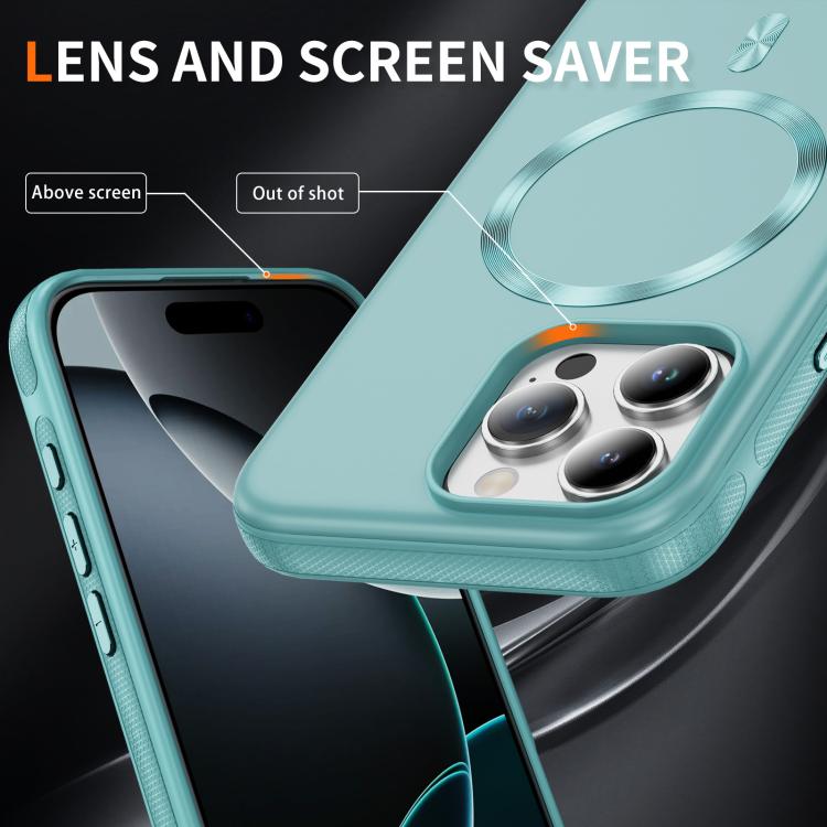 Funda híbrida de TPU y PC Magsafe con textura de CD original para iPhone 16 Pro (azul claro)
