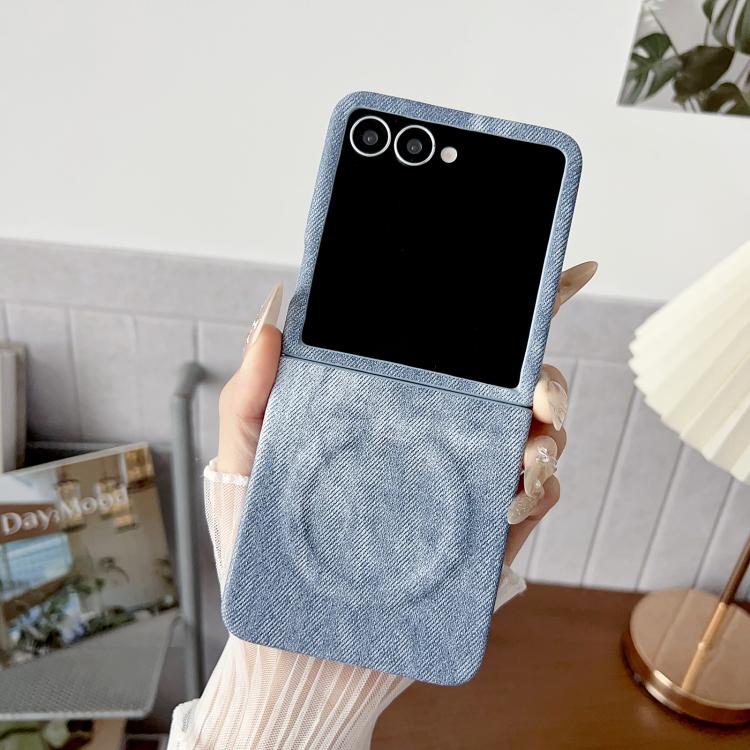 Funda magnética de PC y PU para Samsung Galaxy Z Flip7 5G Denim MagSafe (azul grisáceo)