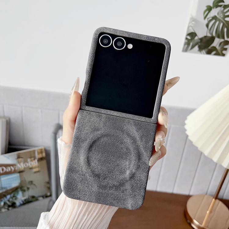 Funda magnética de PC y PU para Samsung Galaxy Z Flip7 5G Denim MagSafe (gris oscuro)