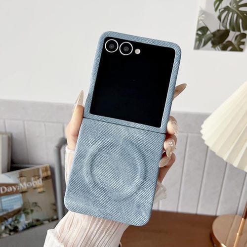 Funda magnética de PC y PU para Samsung Galaxy Z Flip6 5G Denim MagSafe (azul claro)
