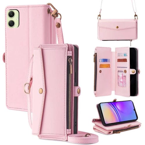 Funda de cuero con cremallera y hebilla lateral para Samsung Galaxy A05 4G (oro rosa)