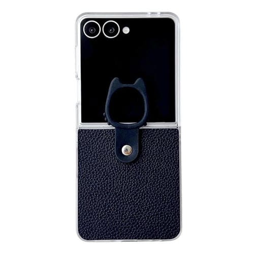 Funda de poliuretano termoplástico (PU) y policarbonato con marco transparente y soporte para anillo para Samsung Galaxy Z Flip5 5G (negro)